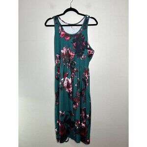 Hazel Blue Women’s Floral Blue Pink Maxi Pocket Dress Plus Size 1X